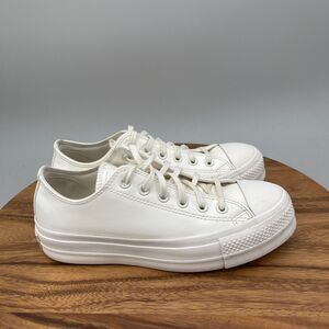Converse Chuck Taylor All Low Top Platform Shoes Womens 8.5 Triple White